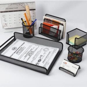 Table Set Metal Mesh Desk Organizer
