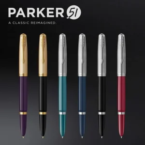 Parker 51 CT Fountain Pen | Black Barrel with Chrome Trim | Fine Nib with Black Ink Cartridge | Gift Box