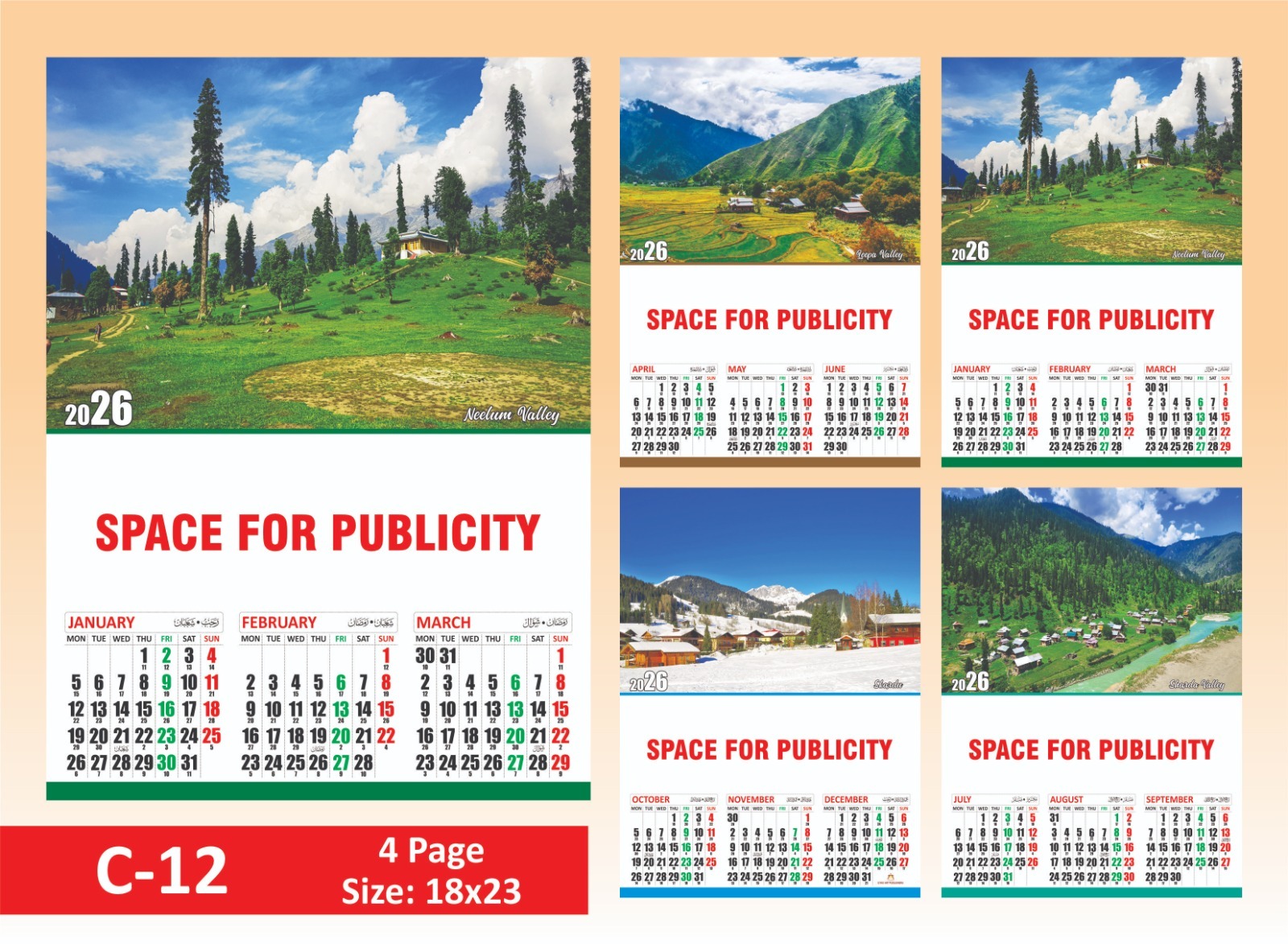 2026 Calendar C Series | 4 Page Calendar 3 months on a page - Image 3