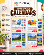 2027 4 Page Wall Calendar | Islamic & Scenic Designs | 18 x 23 Inch Calendar with Advertising Space
