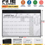 FINE Planner 2027 Desk Planner Calendar – 20 x 15 Inch Monthly Organizer with English & Islamic Dates, Holidays Section and To-Do List