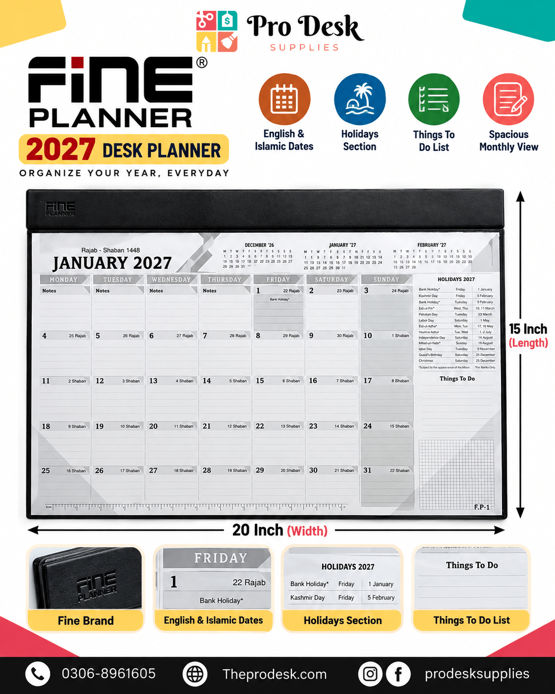copy-of-copy-of-main-2 FINE Planner 2027 Desk Planner Calendar – 20 x 15 Inch Monthly Organizer with English & Islamic Dates, Holidays Section and To-Do List - Image 1