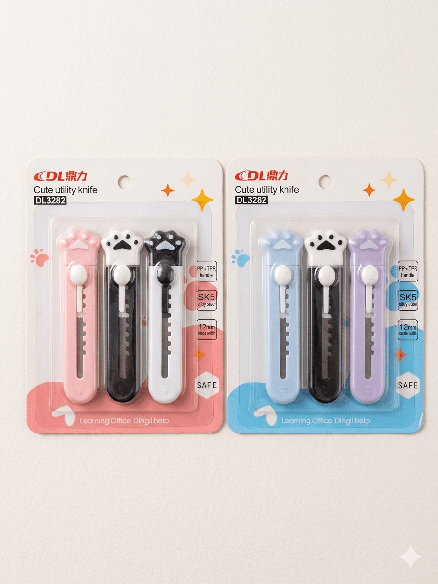 img_2699 Mini Cat Paw Utility Knife Cutter Set (Pack of 3) - Image 1