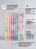 Aesthetic Dual Tip Highlighters | 1 Pack(6 Pcs) | Pastel Floral Chisel & Fine Tip Marker Set for Bullet Journaling, Note Taking & School Supplies - Image 2