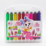 Kids 18 Colors Washable Watercolor Marker Pens Set with Built-In Cute Cartoon Stamps – Premium Dual-Fun School Stationery & Drawing Markers Art Kit for Toddlers & Students