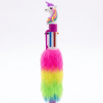 Cute Unicorn Multi-Color Ballpoint Pen with Rainbow Fuzzy Pom Pom – 6-in-1 Multicolor Retractable Novelty Pen Art Stationery Kit for Kids, Girls, and School Rewards