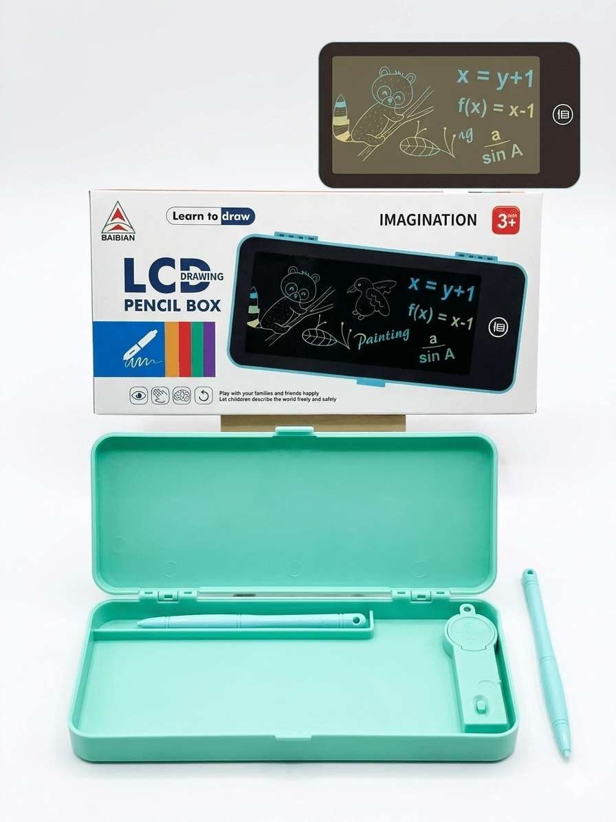 img_2743 BAIBIAN 2-in-1 LCD Drawing Pencil Box | Kids Electronic Writing Tablet & Smart Stationery Case | Mess-Free Educational Doodle Pad Storage Organizer for Boys & Girls - Image 1
