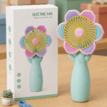 Cute Flower USB Rechargeable Big Handheld Fan – Portable 3 Speed Personal Cooling Fan with Desktop Stand | Quiet Summer Fan for Kids, Office, Home & Travel