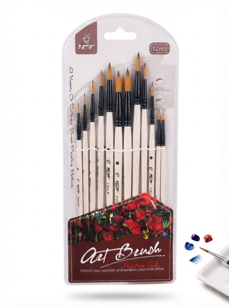 img_3499-2 Round Tip Professional 12 Pcs Artist Paint Brush Set – Precision Fine Brushes for Watercolor, Acrylic, & Oil Painting - Image 1