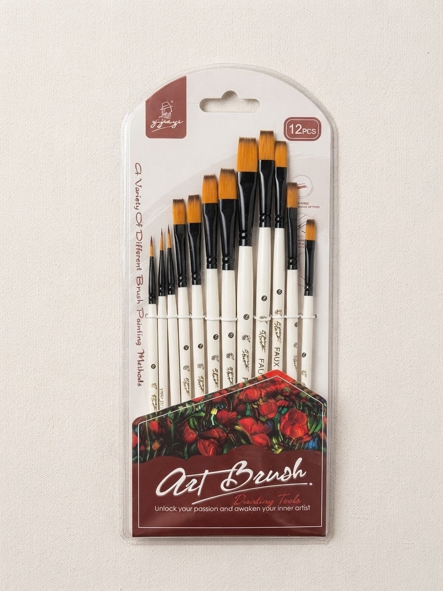img_3502-2 Flat Tip Professional 12 Pcs Artist Paint Brush Set – Broad Stroke & Blending Brushes for Acrylic, Oil, & Watercolor - Image 1