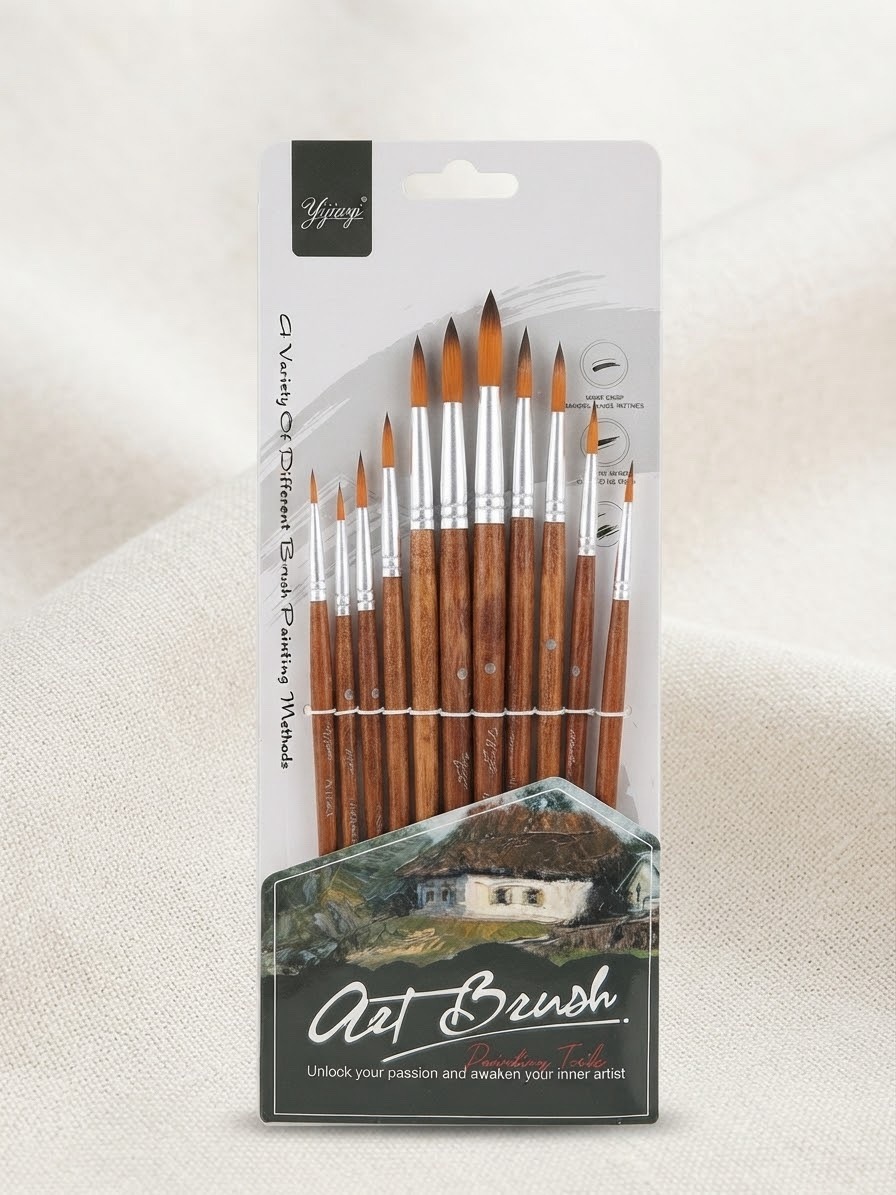 img_3505 Round Fine Tip Professional 12 Pcs Wooden Handle Artist Paint Brush Set – Round Fine Tip Brushes for Watercolor, Acrylic, & Oil Painting - Image 1