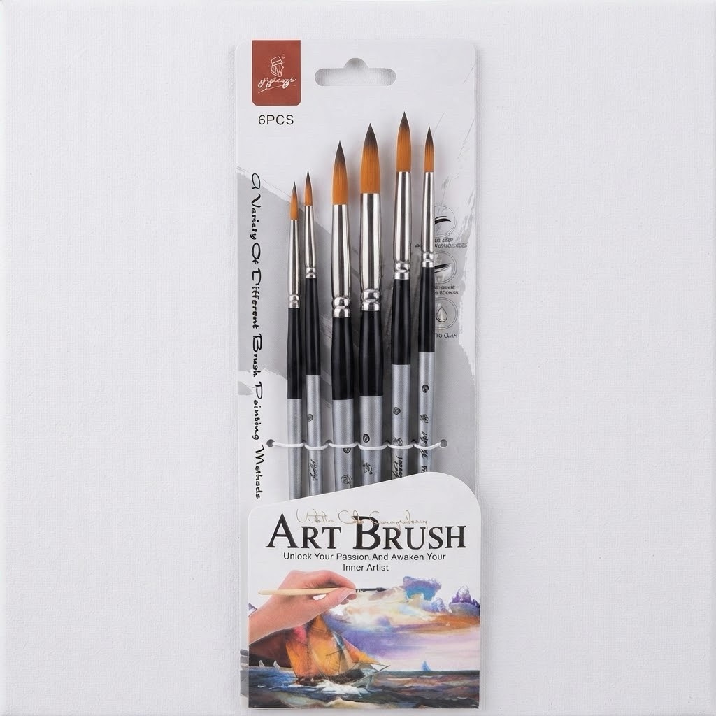 img_3509 Round Tip Professional 6 Pcs Artist Paint Brush Set – Silver & Black Handle Fine Detail Brushes for Watercolor, Acrylic, & Oil Painting - Image 1