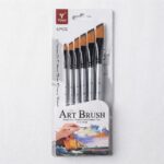 Angled Shader Professional 6 Pcs Artist Paint Brush Set – Silver Metallic Handle Slanted Tip Brushes for Acrylic, Oil, & Watercolor