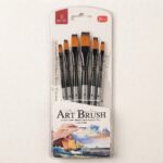 Flat Tip Professional 6 Pcs Artist Paint Brush Set – Silver & Black Handle Broad Stroke Brushes for Acrylic, Oil, & Watercolor Painting