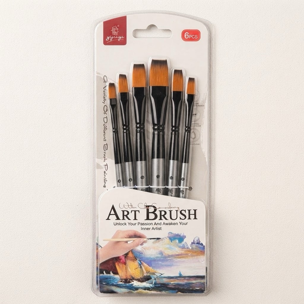 img_3512 Flat Tip Professional 6 Pcs Artist Paint Brush Set – Silver & Black Handle Broad Stroke Brushes for Acrylic, Oil, & Watercolor Painting - Image 1