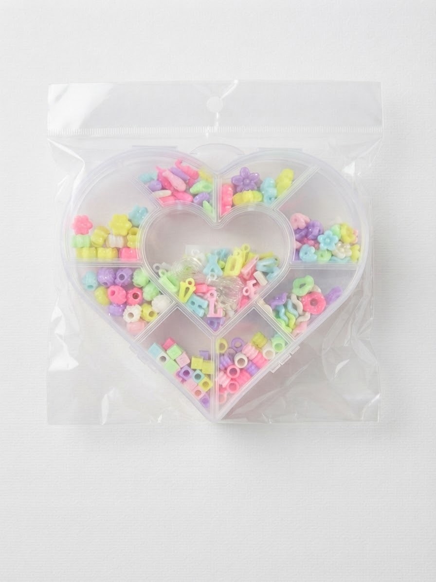 img_3527 Heart Shape Kids DIY Jewelry Making Kit – Pastel Assorted Beads & Craft Organizer Storage Box - Image 1